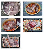 Wild boar marinated pot roast being made