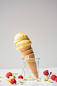 Cones with vanilla ice cream
