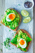 Avocado toast with boiled egg and cress