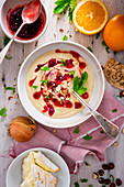 Celery camembert soup with cranberries