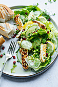 Halloumi-Salat mit Salat und Gurke