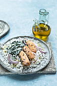 Salmon with spinach and rice