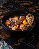 Bouillabaisse with fish and seafood