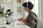 Woman working from home video conferencing