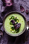 Grünes Gazpacho mit Purpurbasilikum