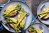 Grilled cheese and asparagus on sourdough bread.