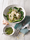 Ginger and lemon risotto with pak choi and coriander pesto