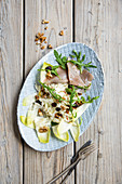 Waldorf-style kohlrabi salad with herring