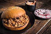 Pulled pork in toasted bun