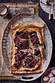 Galette with red wine pears and pistachios