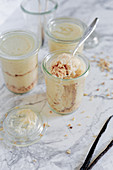 Calvados mousse with hazelnuts and biscuit crumbs