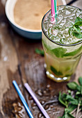 Mojito with fresh mint in a glass