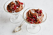 Sweet potato chocolate pudding with pomegranate seeds