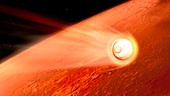 Spacecraft decelerating towards Mars, illustration