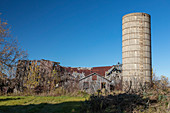 Ruined barn and concrete silo in Michigan, USA