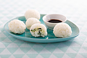 Stuffed rice balls with cream cheese and cucumber
