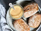 Hazelnut butter and bread rolls
