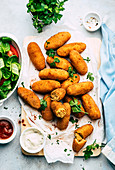 Chickpea croquettes with mayonnaise and ketchup