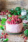 Raspberry cream cake with dried raspberry powder