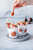 Fig and chia pudding drizzled with honey