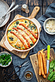 Potato tortilla with spinach and sausages