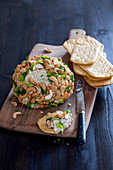 Gorgonzola cheese ball with celery and cashew nuts