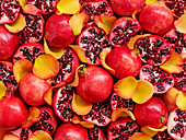 Pomegranates and yellow rose petals (whole image)