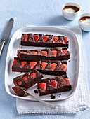 Choco brownies with strawberries
