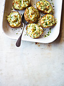 Horseradish, smoked trout and mascarpone baked potatoes