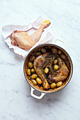 Roasted chicken legs with olives and rosemary