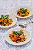 Colorful lentil salad with vegetables