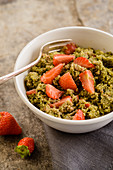 Matcha couscous with strawberries
