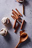 Mini cinnamon buns and cinnamon sticks