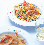 Spaghetti with prawns and chilli