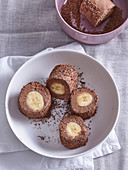 Chocolate and custard roll with banana
