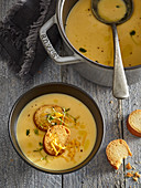 Beer soup with cheddar cheese