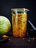 Pickled white cabbage with turmeric