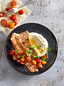 Crispy trout with tomatoes and cauliflower mash