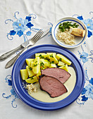 Smoked meat with potatoes and horseradish sauce