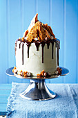 Malted chocolate drizzle and honeycomb cake