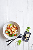 Gnocchi with leek and a tomato ragout