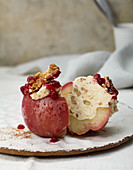 Frozen baked apples with a walnut and marzipan filling
