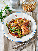 Lentil ragout with chicken drumsticks