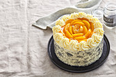 Poppy seed tart (gateau) with peaches