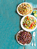 Cremiger Krautsalat, knuspriger Rotkohlsalat, Mango-Krautsalat mit Zitrusfrüchten