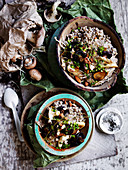 Buckwheat with Rye Bread Sauce and Garlic Mushrooms