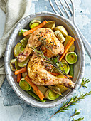 Young (spring) chicken with carrot and leek