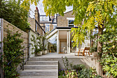 Steps leading from garden to terrace