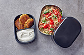 Falafel fritters with a couscous salad to go
