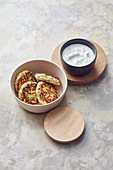Salmon fritters with herb quark